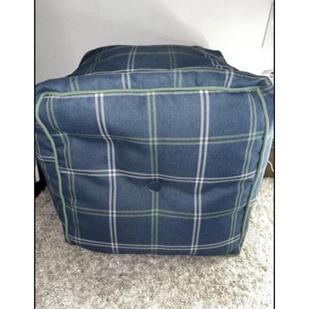 18"x18" Button Tuft Outdoor Patio Pouf Blue - Threshold designed with Studio